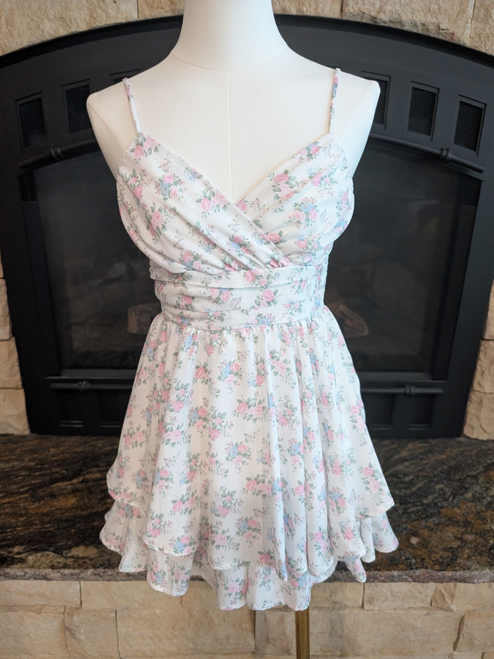 Altar'd State Floral Ruffle Mini Dress - White with Pink Floral